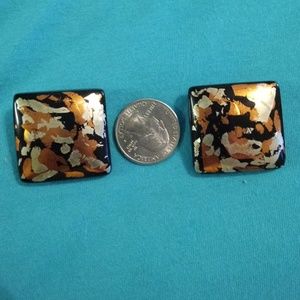 Vintage black silver gold clip earrings